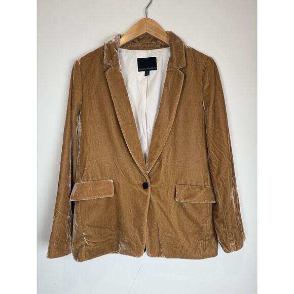 Banana Republic Velvet Blazer Business One Button Preppy Jacket Women’s 8P Gold - Picture 1 of 8